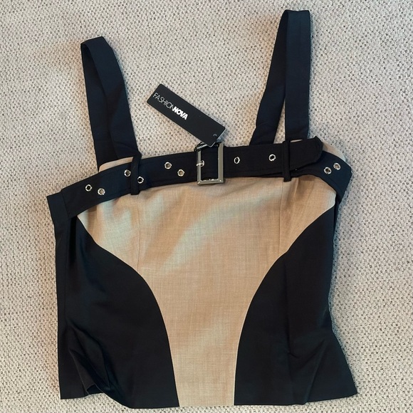 FASHION NOVA Black and Beige Bodysuit - Picture 1 of 3